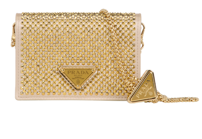 Logo Crystal Card Holder On Chain, &pound;650, Accessories, Gold, Satin, Front view